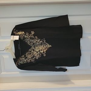 Chicos zenergy black with gold stones 3/4 sleeves medium